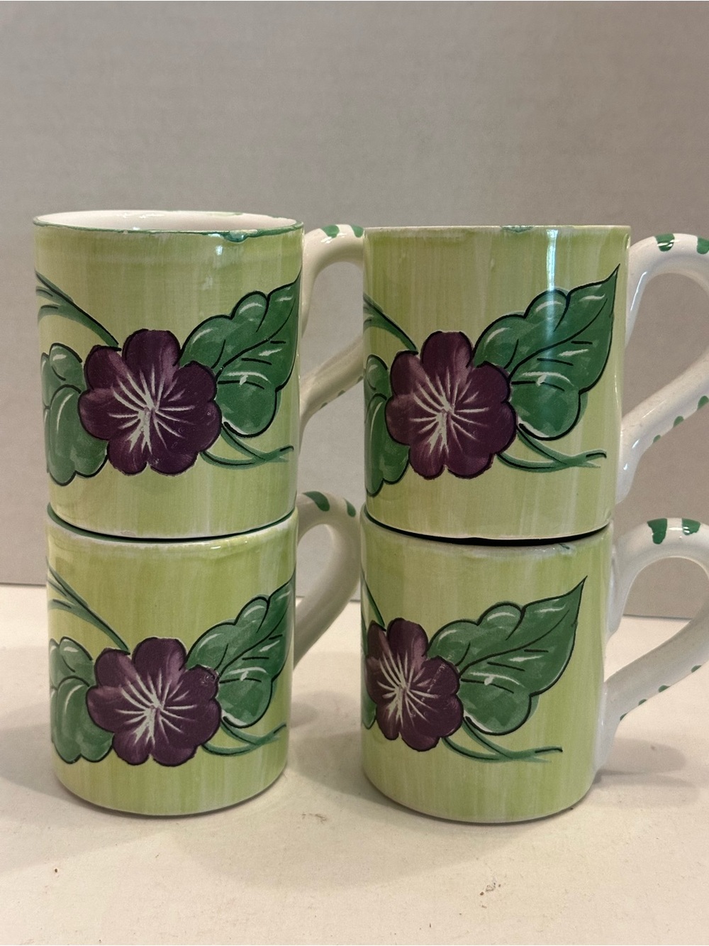 Hand Painted Starbucks Green Floral Mugs Made in Italy set of 4